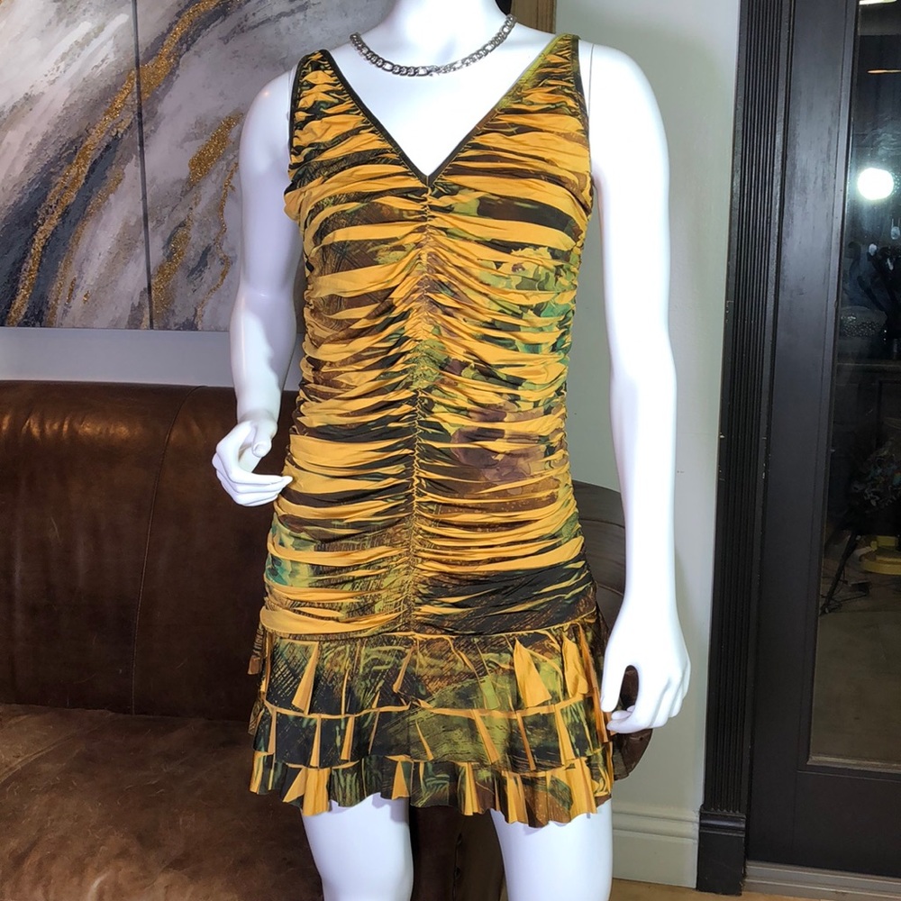Fun and colorful Yellow, green, and brown Summer dress Sexy Size Small